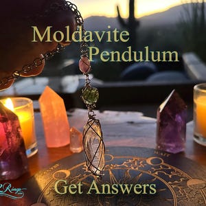 Moldavite Pendulum with Black Tourmaline Lemurian Quartz and Amethyst Healing Crystals Get Answers Grounded Protection Connected