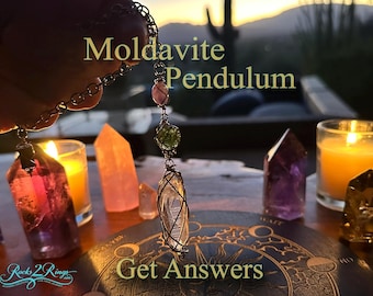 Moldavite Pendulum with Black Tourmaline Lemurian Quartz and Amethyst Healing Crystals Get Answers Grounded Protection Connected