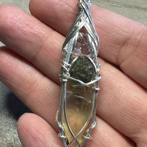 Genuine Moldavite with Libyan Desert Glass and Herkimer Diamond Pendant Necklace in Sterling Silver High Vibration Healing Jewelry MLH image 6