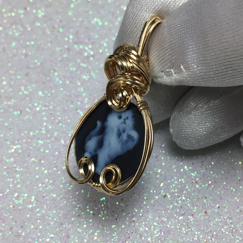 Wire Wrapped Jewelry by Rocks2Rings 20g3-6 Z Filled Detailed Carved Cat Agate with Black Leather Necklace Kitten Cameo Pendant 14k Gold