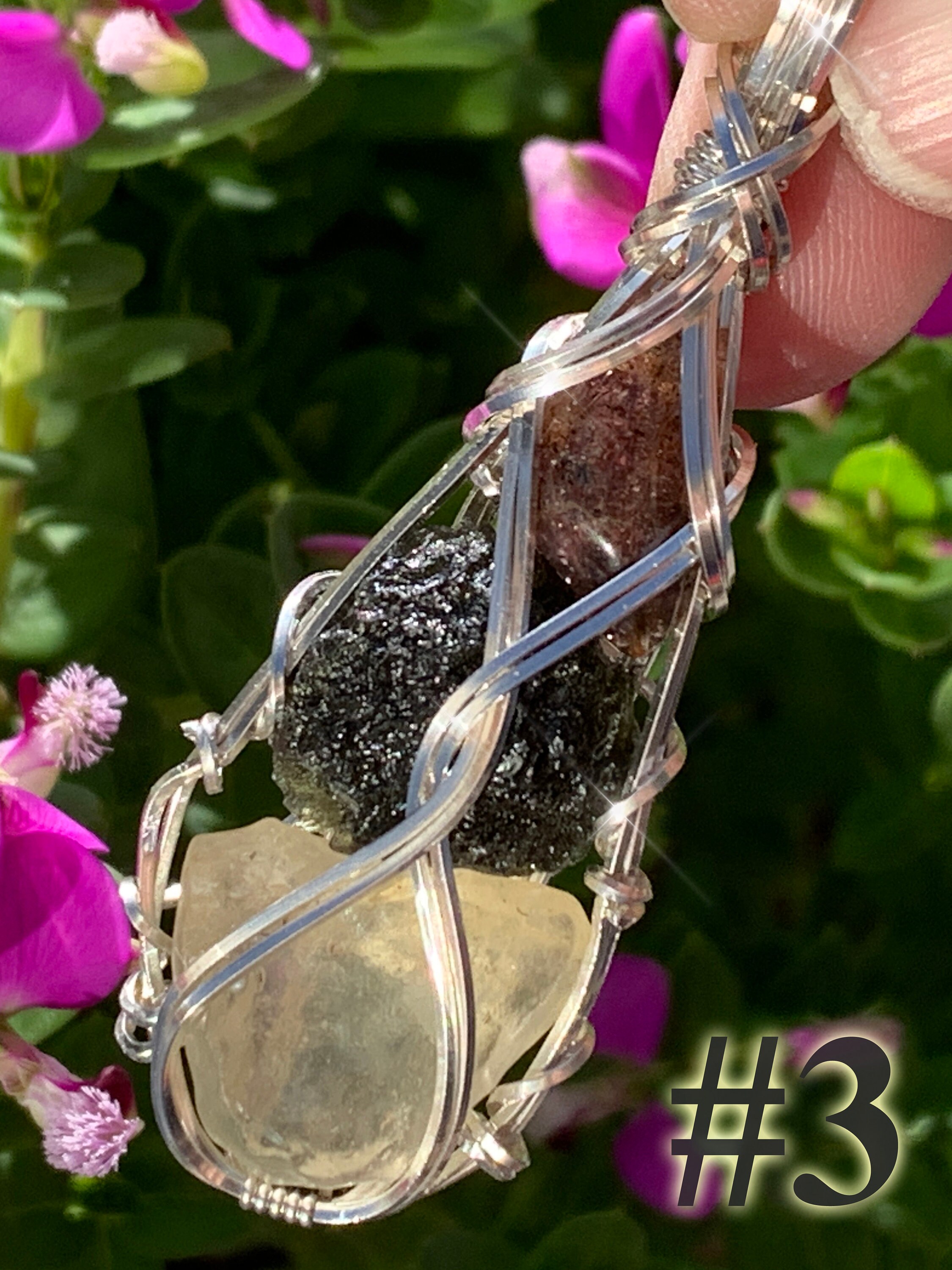Genuine Moldavite Crystal With Super Seven Libyan Desert Glass Crystal Necklace Pendant Czech Republic Tektite Healing Stones Jewelry Ml7s