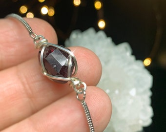 Handmade January Birthstone Garnet Bracelet | Sterling Silver, Capricorn Aquarius Zodiac