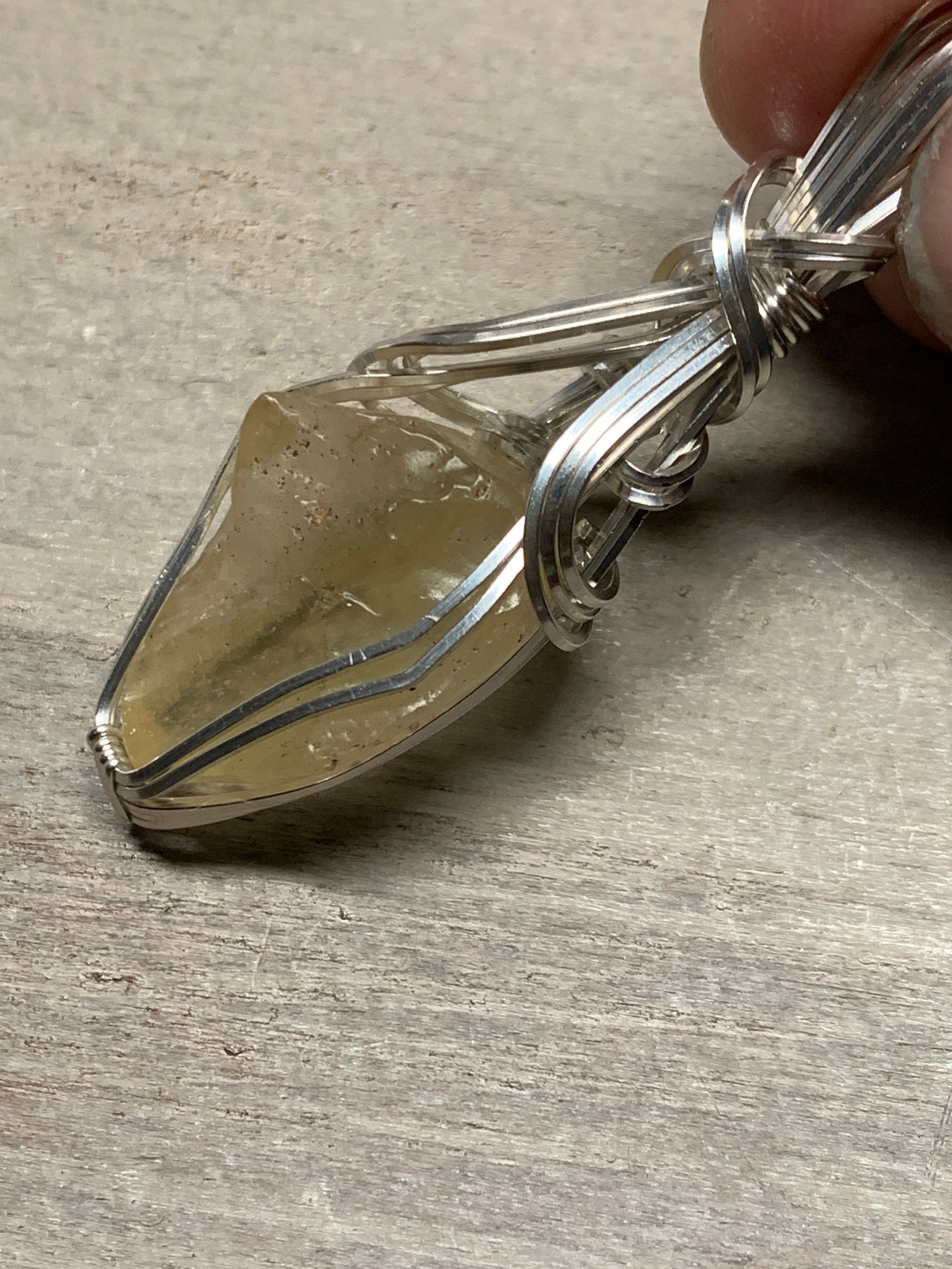 Genuine Libyan Desert Glass Necklace Pendant Sterling Silver Filled Ancient Fragment Eastern Libya Slg5