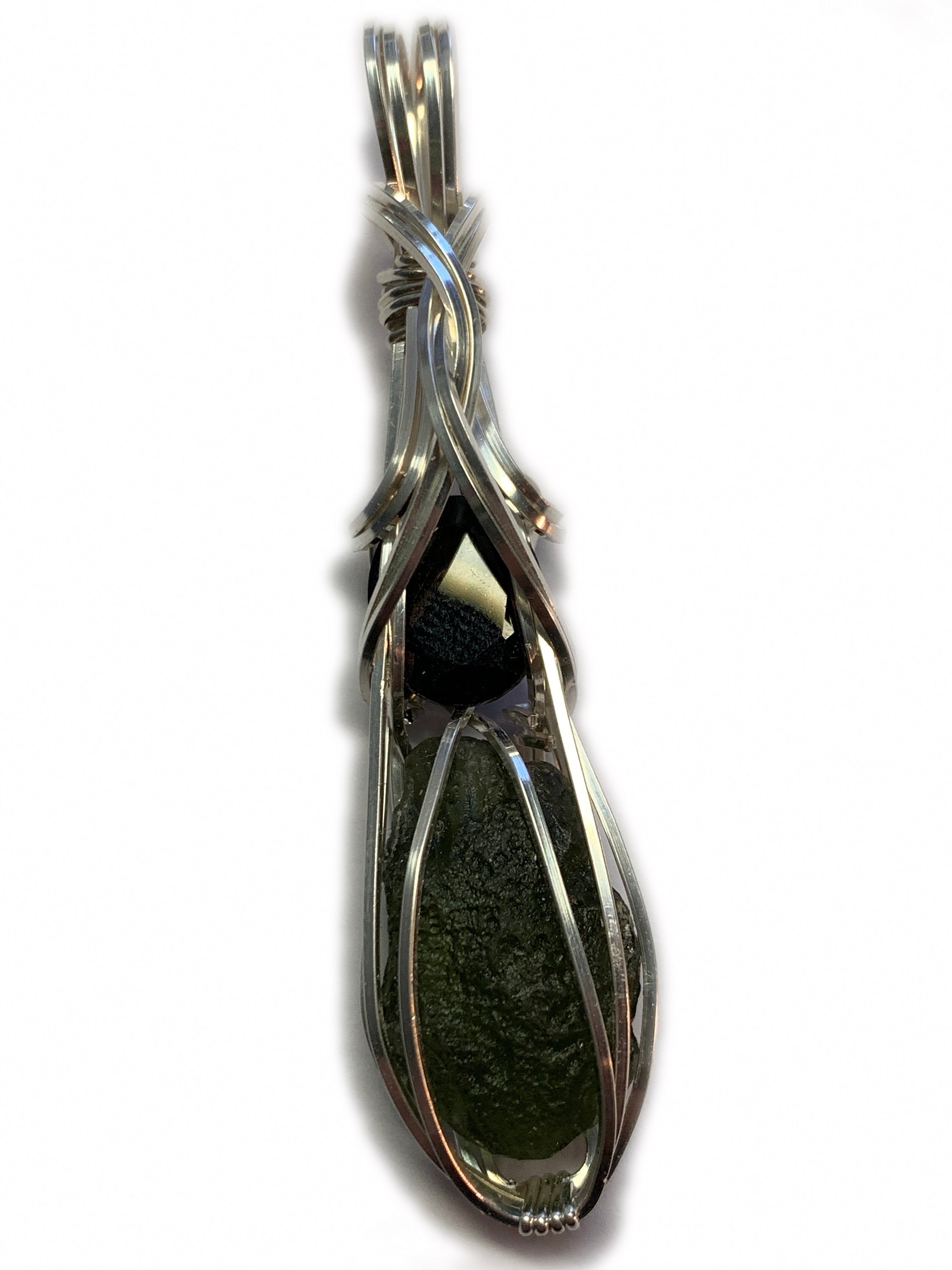 Genuine Moldavite Crystal with Black Tourmaline Necklace Pendant