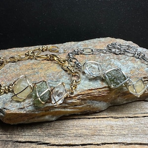 Genuine Moldavite with Libyan Desert Glass and Herkimer Diamond Pendant Necklace in Sterling Silver High Vibration Healing Jewelry MLH Bracelet .8 gram