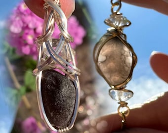 Rare Saffordite Cintamani Crystal with Large Herkimer Diamond Necklace Pendant Tektite Healing Stone, VERY high vibration Jewelry G99