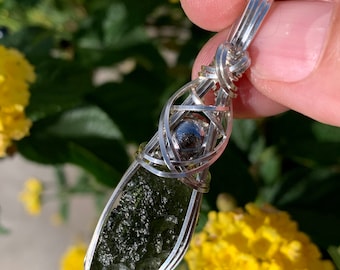 Genuine Moldavite Crystal with Muonionalusta Meteorite Pendant Necklace Czech Republic and Sweden Tektite Healing Stones Jewelry MMS1