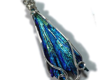 KYANITE Dichroic PENDANT Sterling Silver - Blue Purple with Black Leather Necklace Wire Wrapped Jewelry by Rocks2Rings 80S2-8