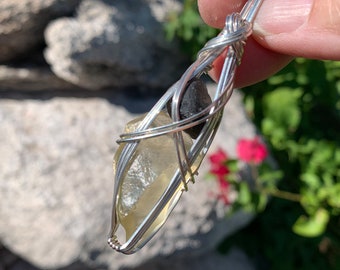 Rare Saffordite and Genuine Libyan Desert Glass Sterling Silver Tektite Crystal Pendant Necklace Healing Stones Jewelry LS7