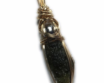 Genuine Moldavite Crystal with Muonionalusta Meteorite Pendant Necklace Czech Republic and Sweden Tektite Healing Stones Jewelry MMG