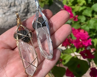 Lemurian Quartz Crystal with Genuine Moldavite Necklace Pendant Czech Republic Tektite Healing Stones Jewelry MLQ1