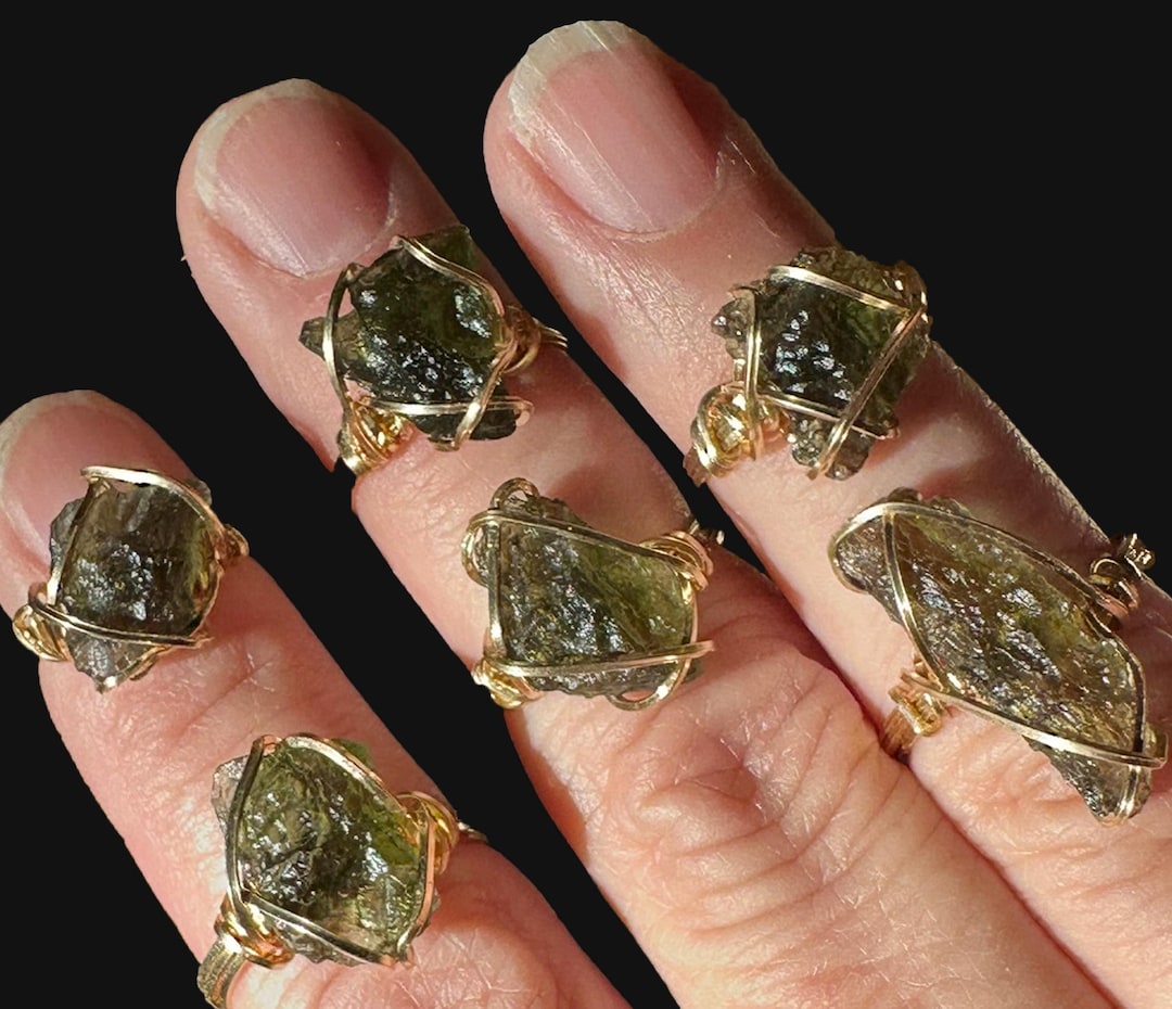Moldavite Ring Moldavite Crystal Rings Jewelry Gold Moldavite