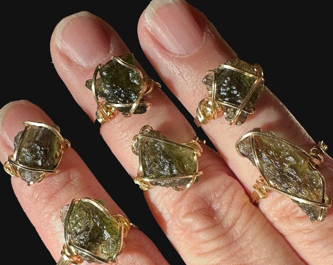 Featured listing image: Moldavite Ring | Moldavite Crystal Rings Jewelry | Gold Moldavite Ring |  Healing Crystals | Manifestation R66