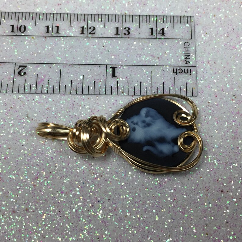 Wire Wrapped Jewelry by Rocks2Rings 20g3-6 Z Filled Detailed Carved Cat Agate with Black Leather Necklace Kitten Cameo Pendant 14k Gold