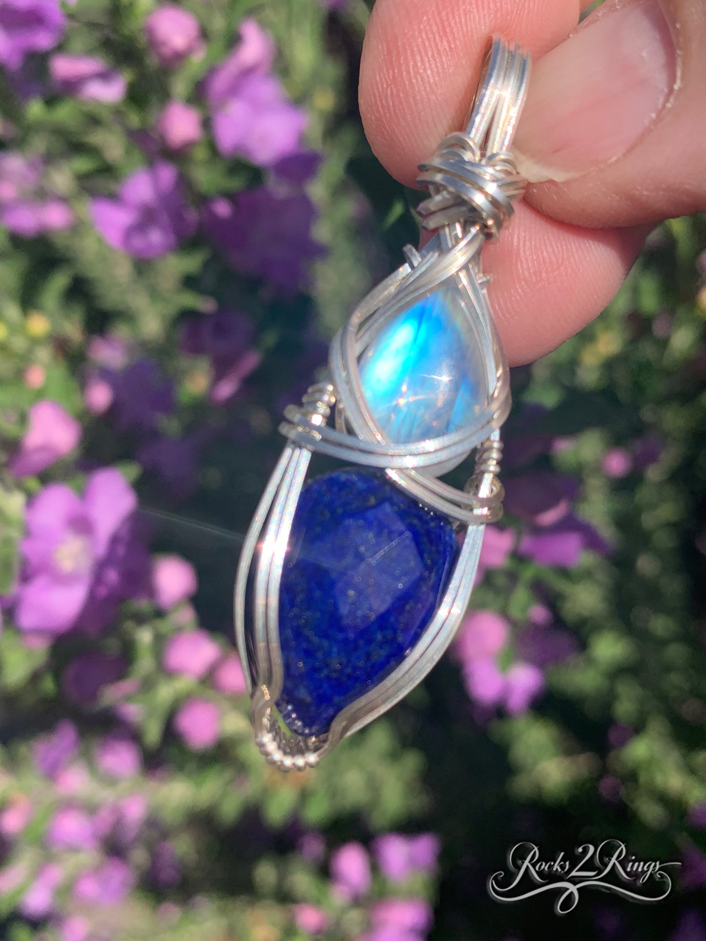 Lapis and Moonstone Teardrop 925 Sterling Silver Necklace