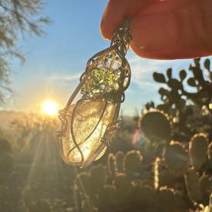 Genuine Moldavite with Libyan Desert Glass and Herkimer Diamond Pendant Necklace in Sterling Silver High Vibration Healing Jewelry MLH image 2