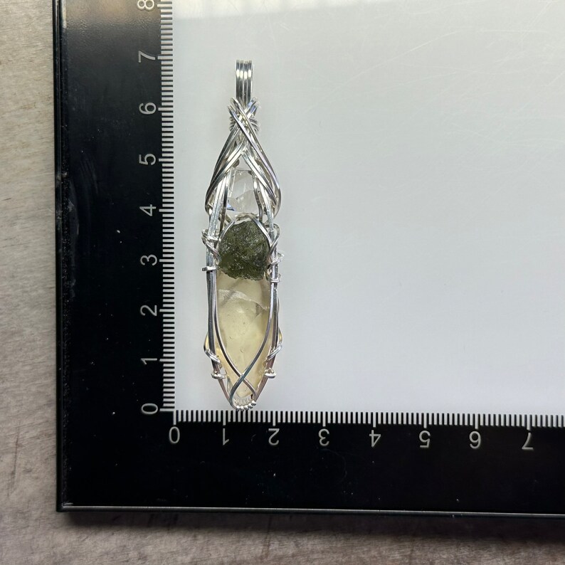 Genuine Moldavite with Libyan Desert Glass and Herkimer Diamond Pendant Necklace in Sterling Silver High Vibration Healing Jewelry MLH image 10