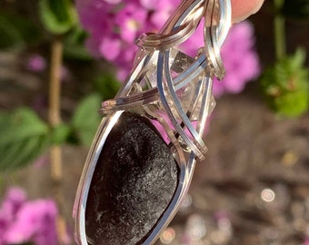 Rare Saffordite Cintamani Crystal with Large Herkimer Diamond Necklace Pendant Tektite Healing Stone, VERY high vibration Jewelry S99