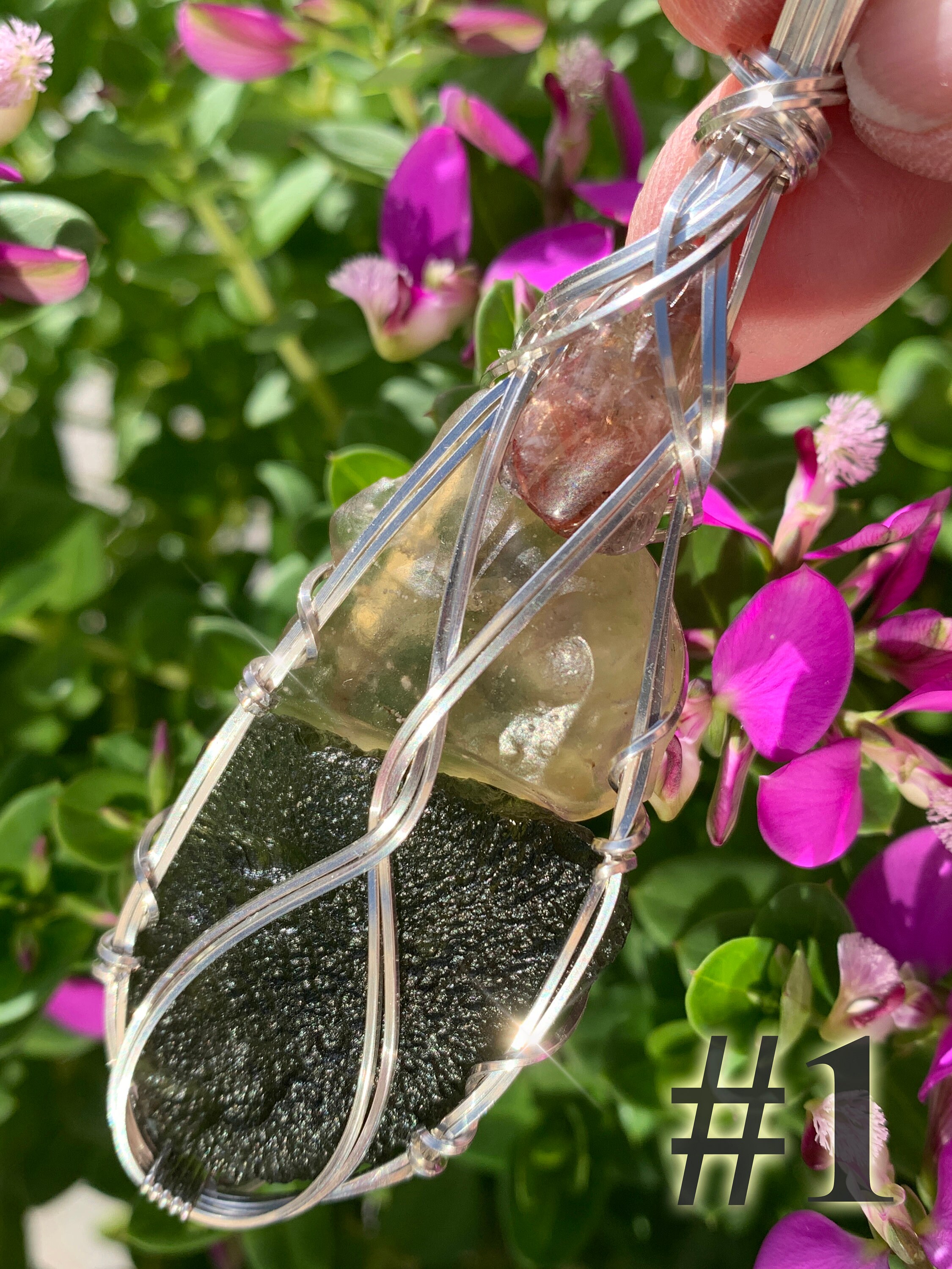 Genuine Moldavite Crystal With Super Seven Libyan Desert Glass Crystal Necklace Pendant Czech Republic Tektite Healing Stones Jewelry Ml7s