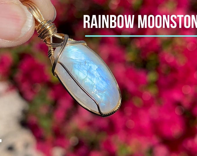 Featured listing image: Rainbow Moonstone Pendant Necklace • Natural Crystal Moonstone • Handmade Boho Jewelry Crafted in Sacred Spaces