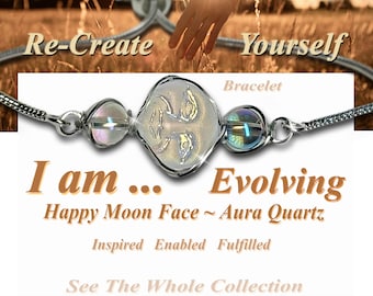 Full Moon Bracelet • Aura Quartz Jewelry • Intention Setting Gift • Moon Phase Beads • New Moon Manifestation • I am Evolving •  Mn62