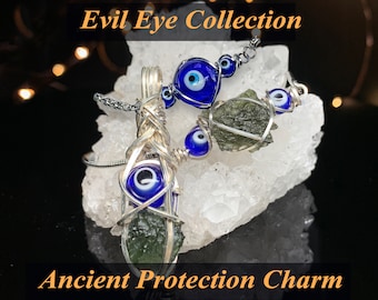 Moldavite Evil Eye Necklace | Evil Eye | Evil Eye Bracelet | Moldavite Pendant | Moldavite Necklace | Moldavite Crystal | Evil Eye Jewelry