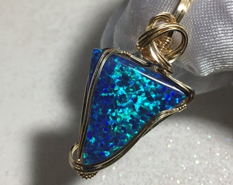 Black OPAL PENDANT 14k Gold Filled Bright Blues Greens Lab Created 6ct 2920g5-4