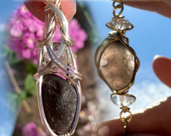Rare Saffordite Cintamani Crystal with Large Herkimer Diamond Necklace Pendant Tektite Healing Stone, VERY high vibration Jewelry S99