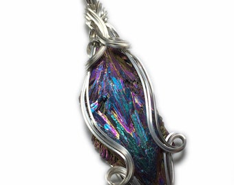 KYANITE Dichroic PENDANT Sterling Silver - Blue Purple with Black Leather Necklace Wire Wrapped Jewelry by Rocks2Rings 80S2-8