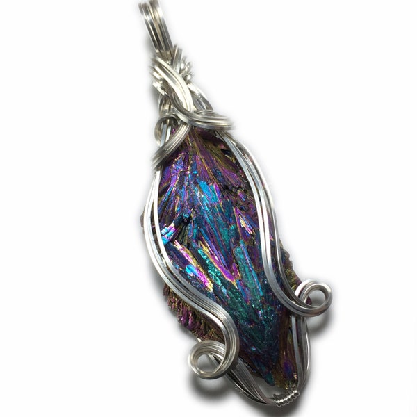 KYANITE Dichroic PENDANT Sterling Silver - Blue Purple with Black Leather Necklace Wire Wrapped Jewelry by Rocks2Rings 80S2-8