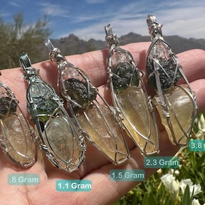 Genuine Moldavite with Libyan Desert Glass and Herkimer Diamond Pendant Necklace in Sterling Silver High Vibration Healing Jewelry MLH image 6