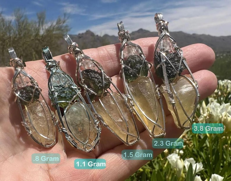 Genuine Moldavite with Libyan Desert Glass and Herkimer Diamond Pendant Necklace in Sterling Silver High Vibration Healing Jewelry MLH image 6
