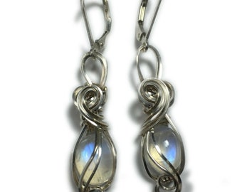 Moonstone Earrings 925 Sterling Silver - Rainbow for Women or Men Jewelry, Elegant Gift Box 8S2-7 ZP