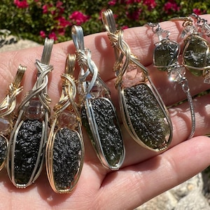 Moldavite | Moldavite Crystal with Large Herkimer Diamond Necklace Pendant Tektite Healing Stone, VERY high vibration Jewelry S61