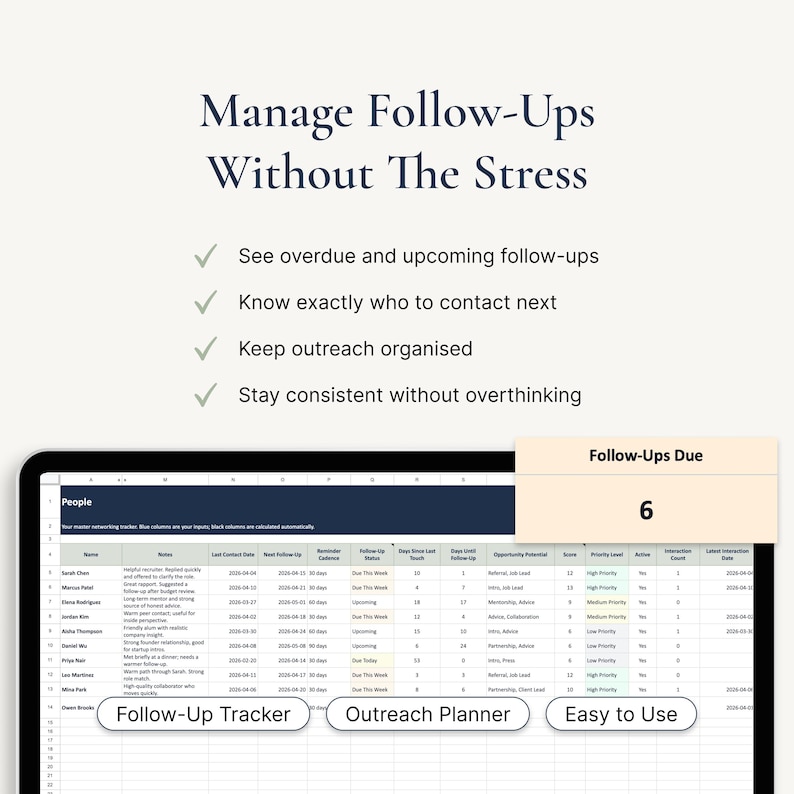 Networking Tracker Template | Google Sheets CRM Spreadsheet (digital ...