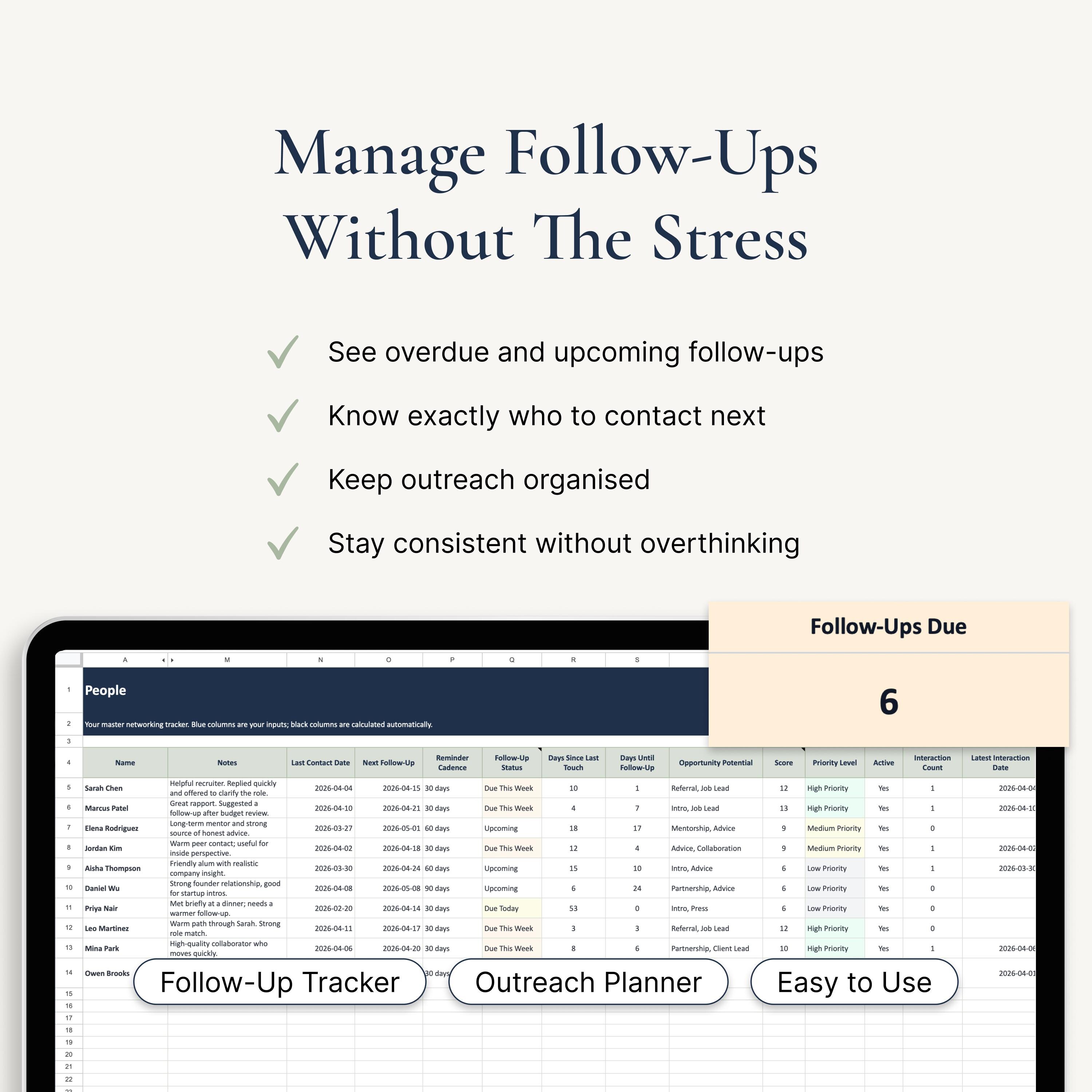 Networking Tracker Template | Google Sheets CRM Spreadsheet (digital ...