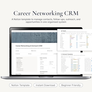 Career Networking CRM Notion Template | Contact Tracker, Outreach Manager (Digital Download)