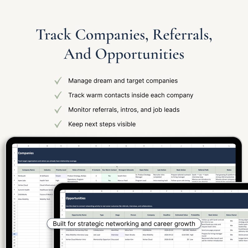 Networking Tracker Template | Google Sheets CRM Spreadsheet (digital ...