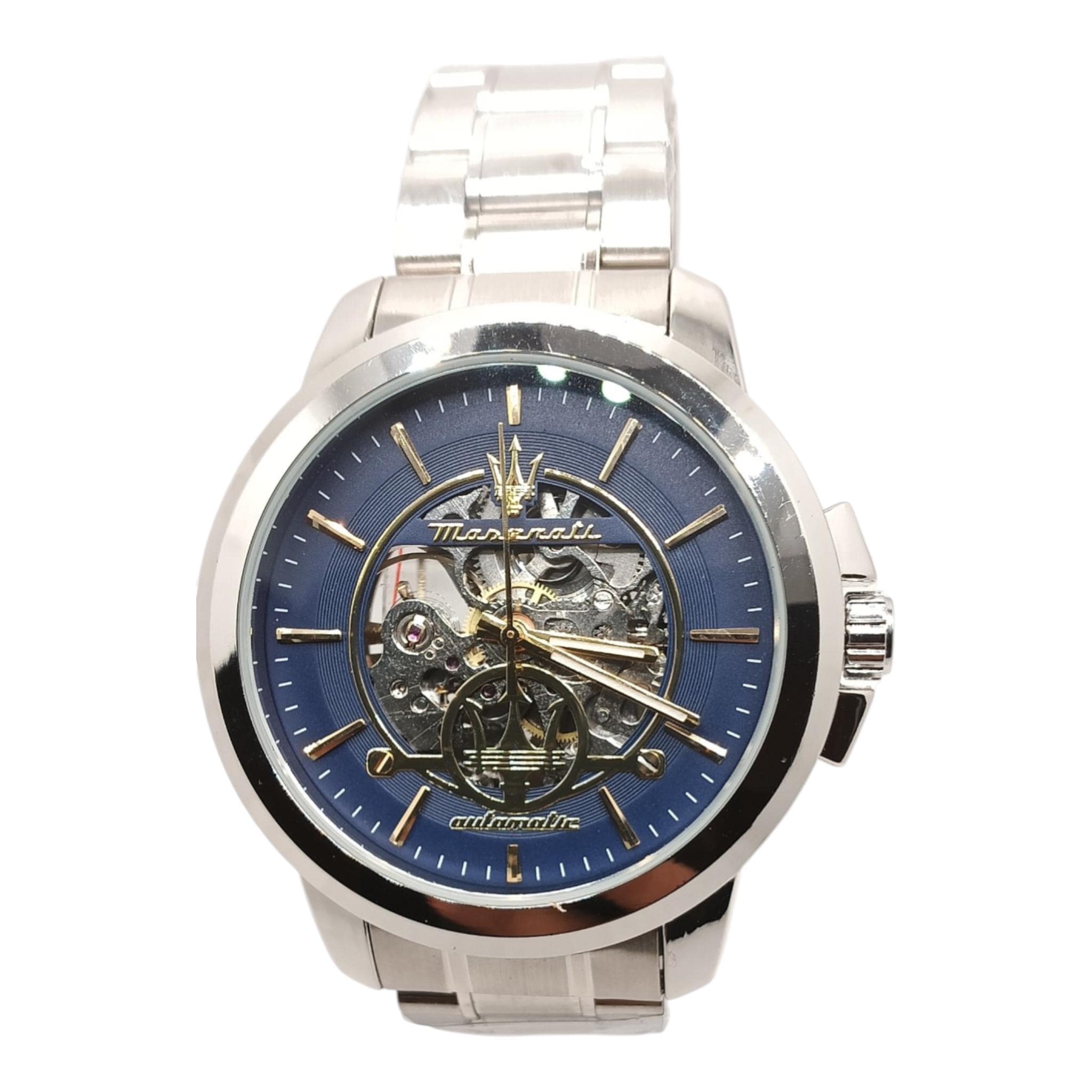 Used Blue Skeleton Automatic Watch, Luxury Mechanical Dial Stainless ...