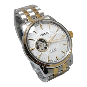 Begagnad Seiko Presage automatisk klocka, tvåfärgad mekanisk armbandsur i rostfritt stål