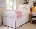White Cotton Dorm Bed Skirt, Scalloped Embroidery Border Tailored Look
