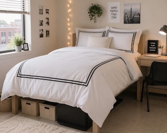 Dorm Room Double Embroidery Borte 400 TC 100% Baumwollsatin Bettbezug Set
