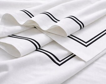 Juego de sábanas con borde de doble bordado – 100 % algodón satinado, 400 hilos.