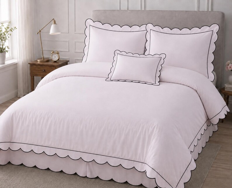 Scalloped + Border Embroidery Border 400 TC Duvet Cover Set - Etsy