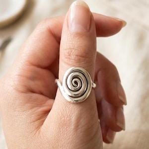 Sterling Silver Spiral Swirl Ring, Boho Statement Jewelry, Minimalist Adjustable Band, Gift For Her