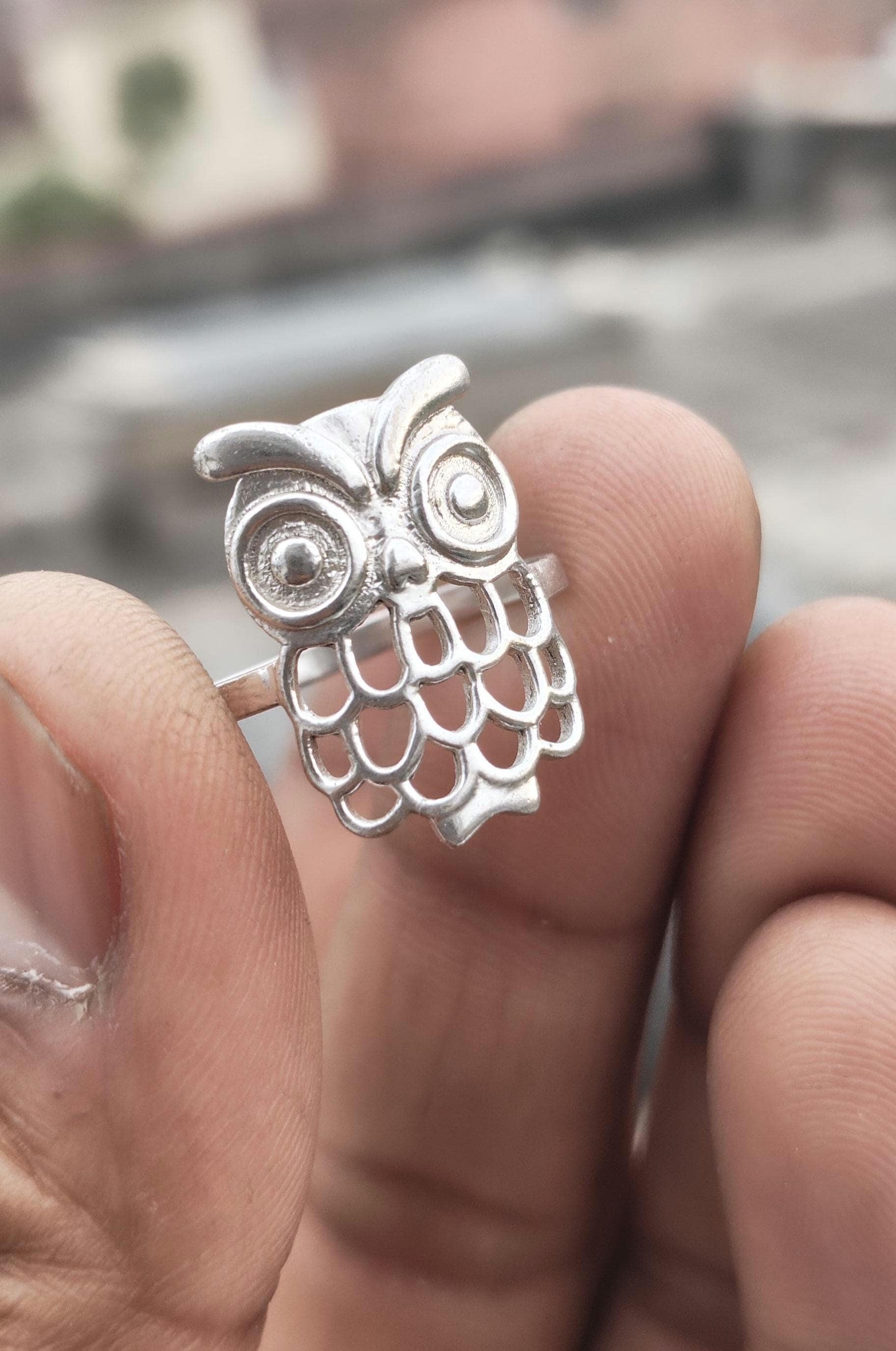 Sterling Silver Owl Ring, Whimsical Filigree Bird Jewelry, Bohemian Statement Piece