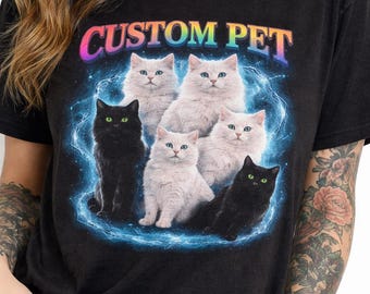 Custom Pet Photo Cats Tee | Personalized Cat Portrait T-Shirt, Lightning Galaxy Design