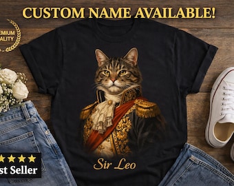 Sir Leo Royal Cat Portrait T-Shirt | Vintage Military Costume Tee