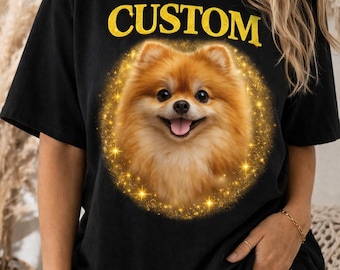 Pomeranian Portrait Custom T-Shirt | Dog Face Tee, Personalized Pet Shirt
