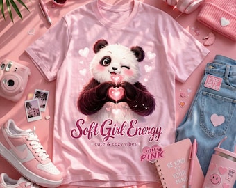 Panda Graphic Tee, Soft Girl, Kawaii Cotton T-Shirt, Cozy Vibes Outfit